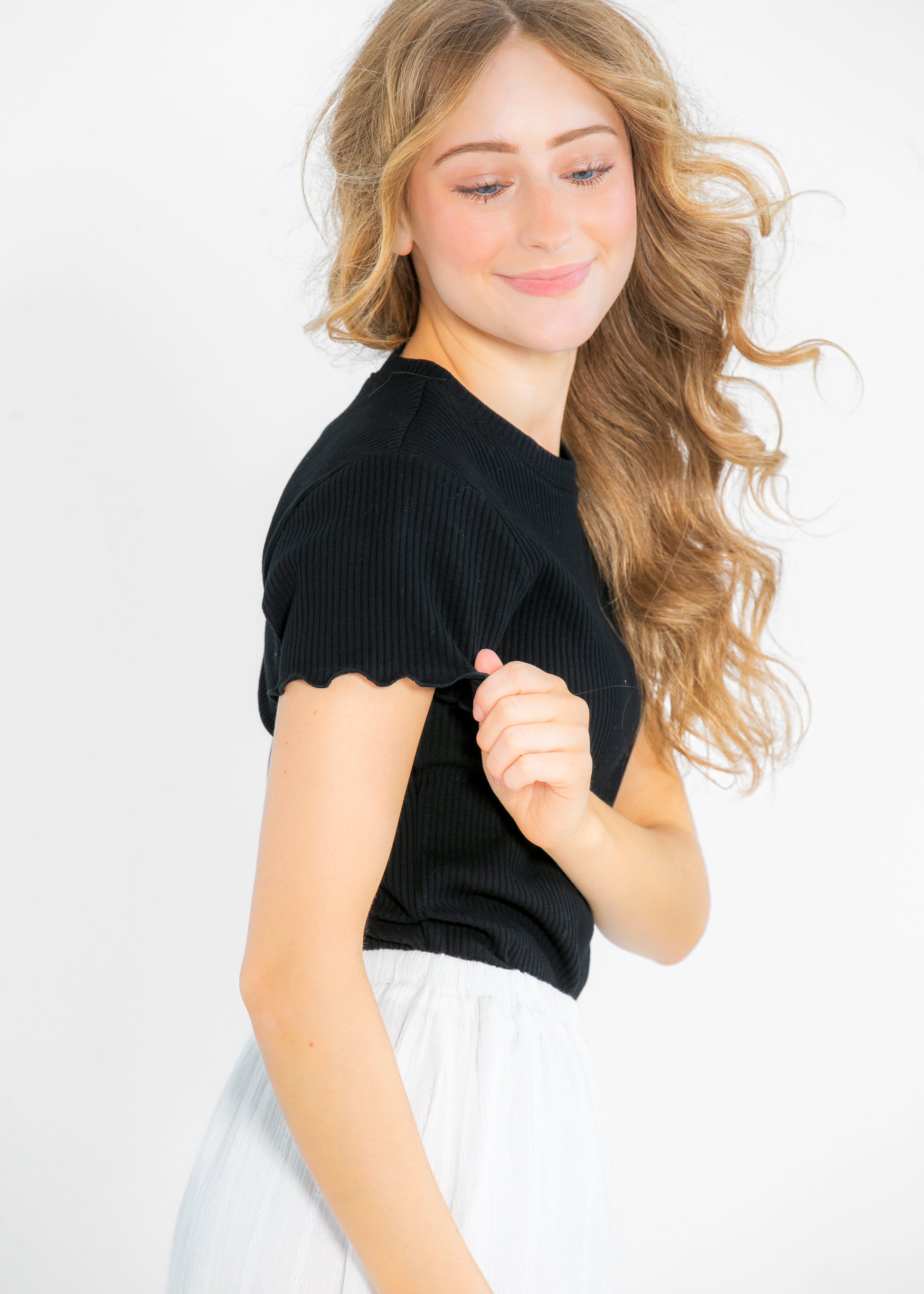 Lettuce Hem Short Sleeve Ribbed T-shirt FF Tops
