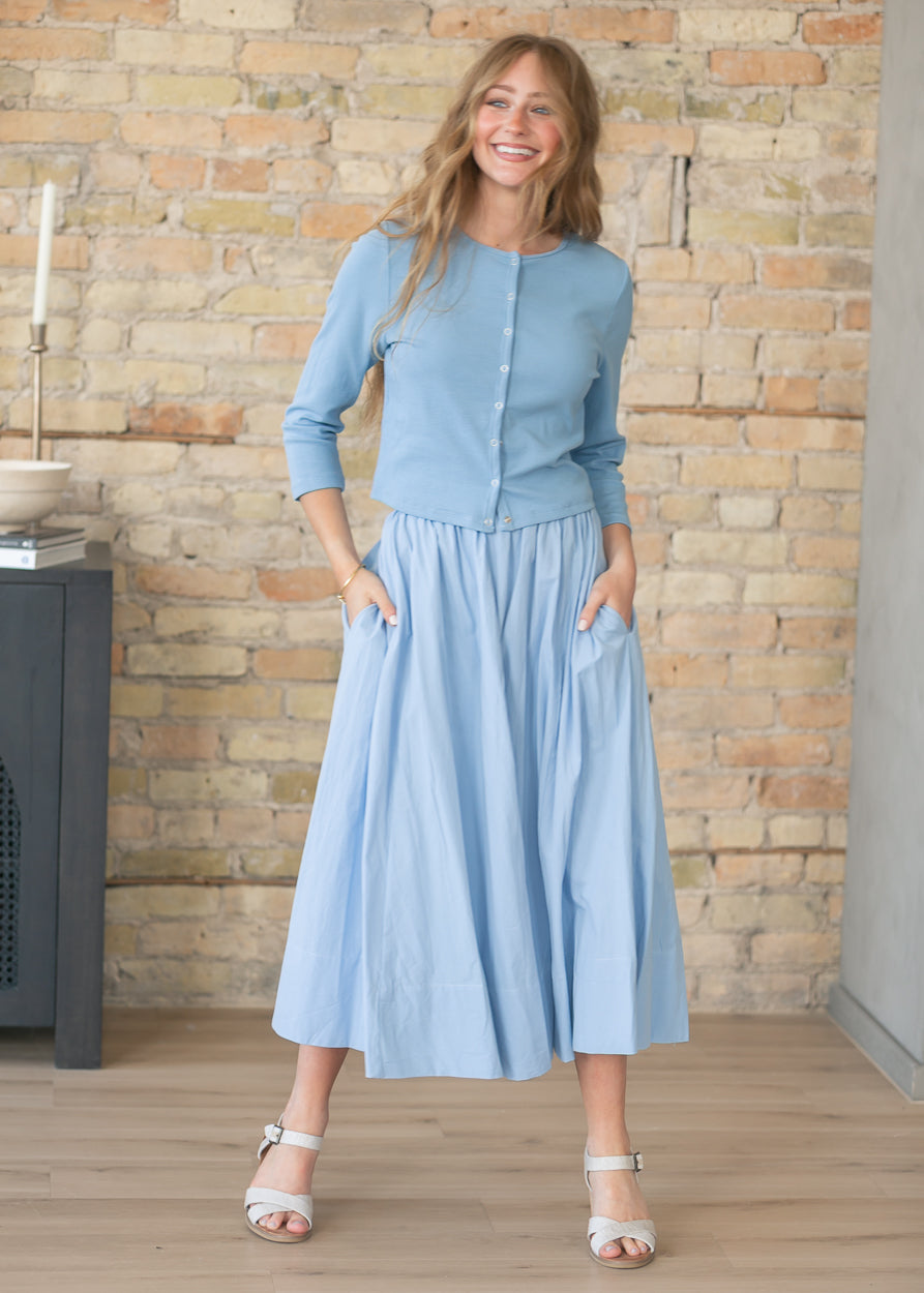 Light Blue Knit Cardigan & Skirt Set FF Tops