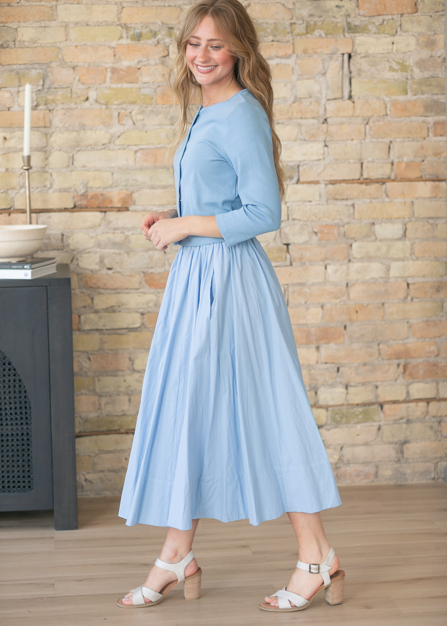 Light Blue Knit Cardigan & Skirt Set FF Tops
