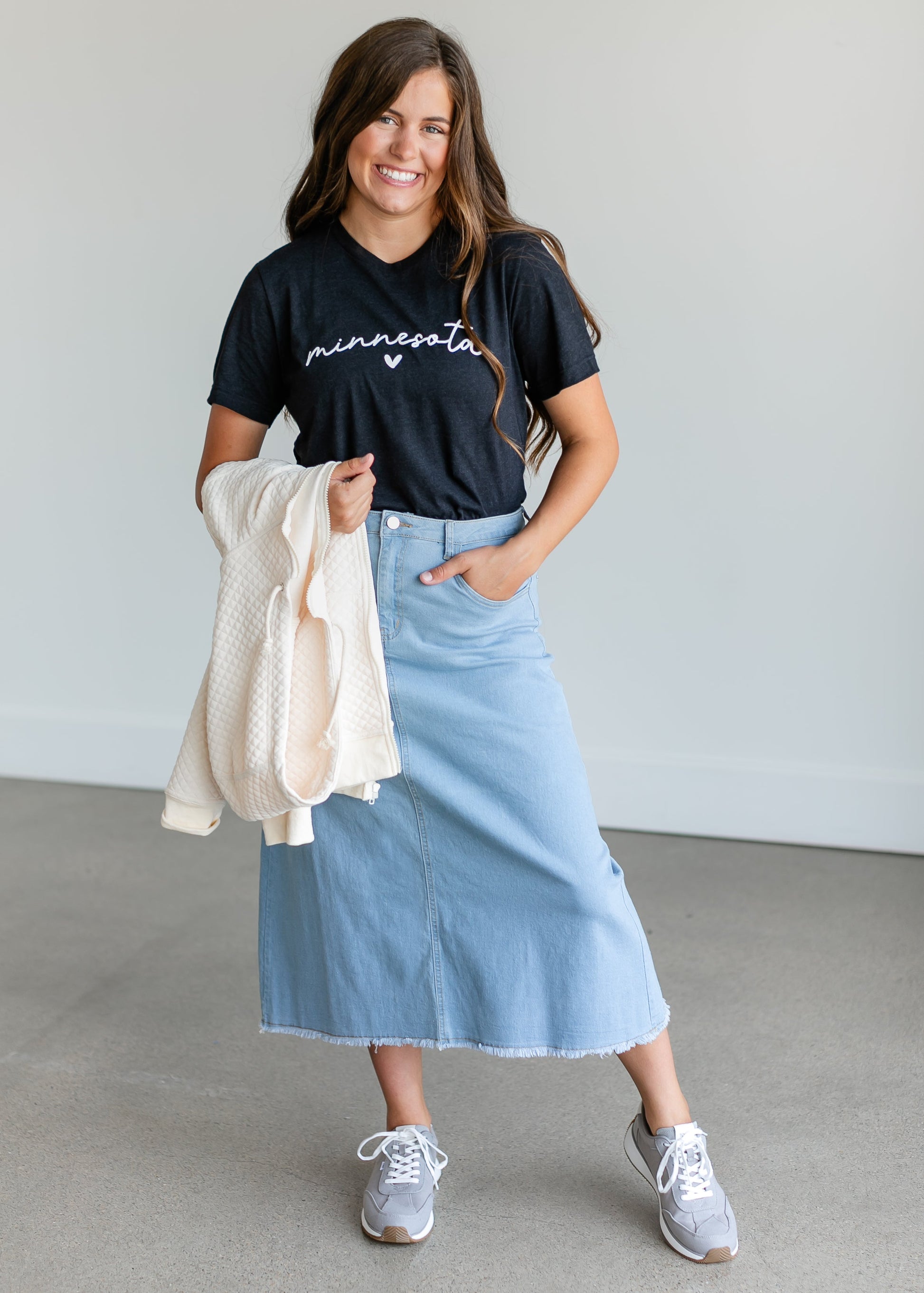 Light Wash A-line Midi Skirt FF Skirts