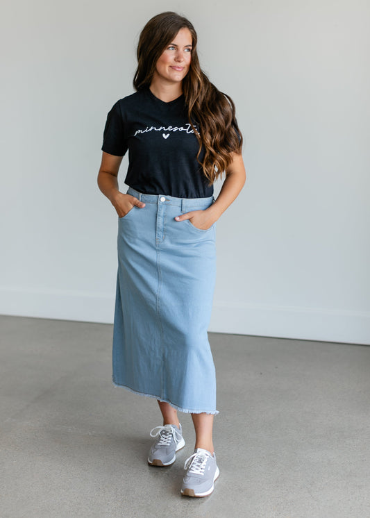 Light Wash A-line Midi Skirt FF Skirts