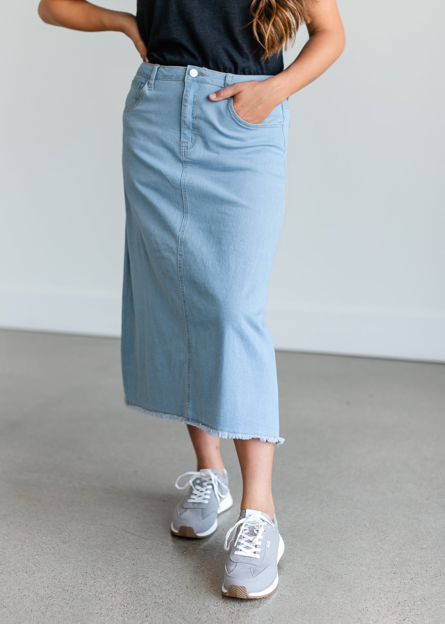 Light Wash A-line Midi Skirt FF Skirts