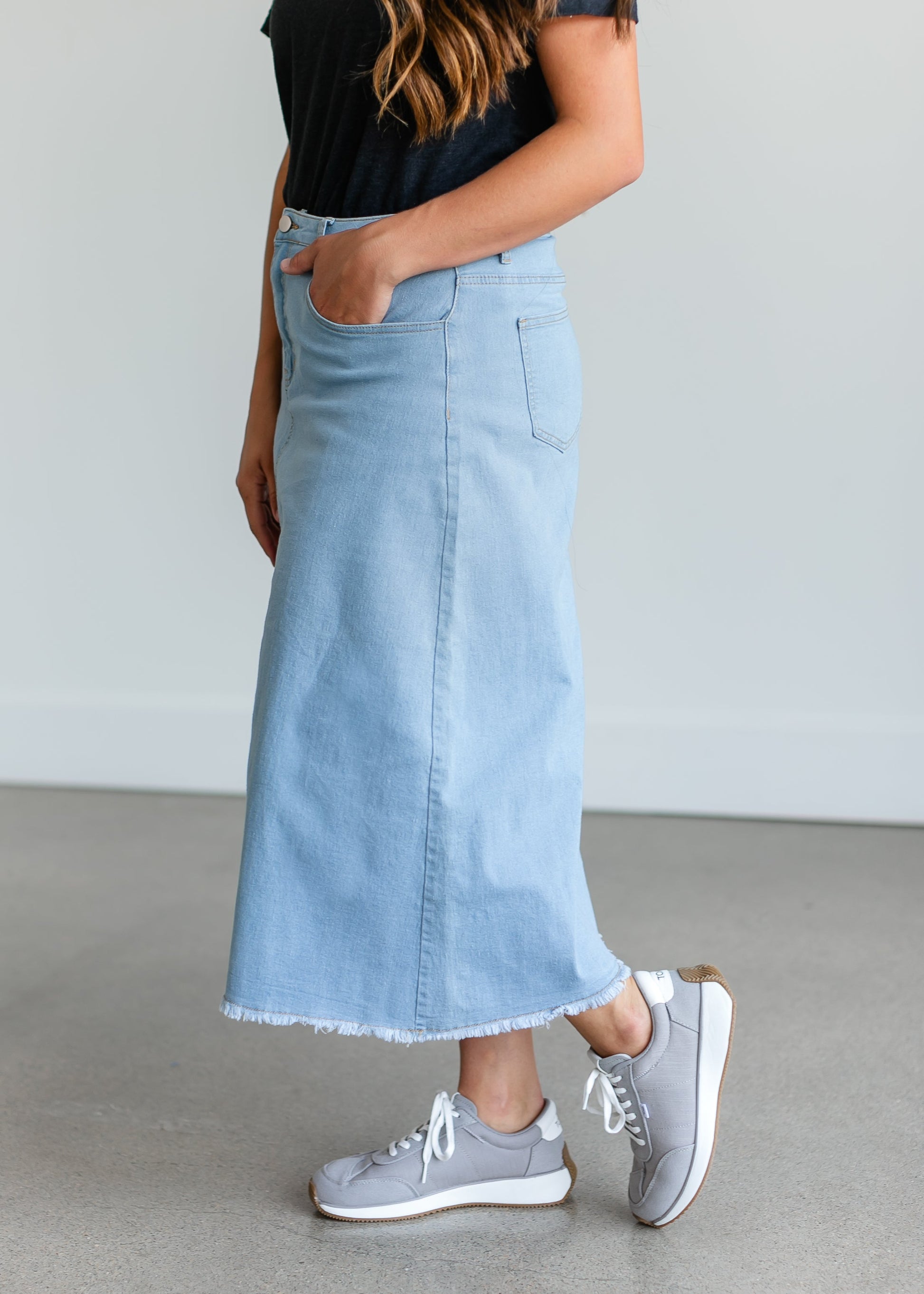 Light Wash A-line Midi Skirt FF Skirts