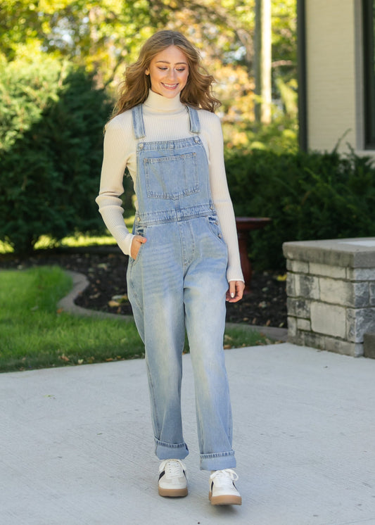 Light Wash Denim Overalls FF Pants
