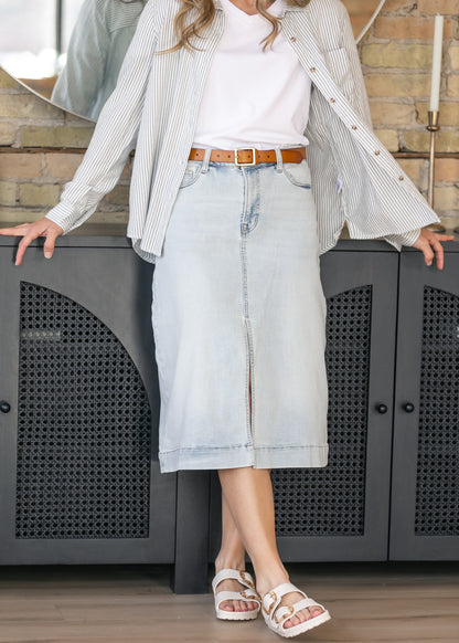 Light Wash High-Rise Denim Midi Skirt FF Skirts