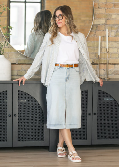 Light Wash High-Rise Denim Midi Skirt FF Skirts