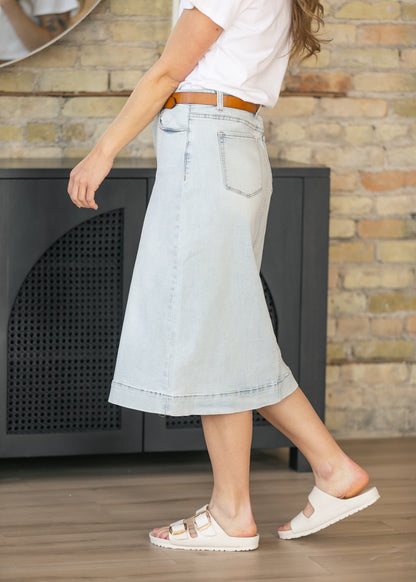 Light Wash High-Rise Denim Midi Skirt FF Skirts