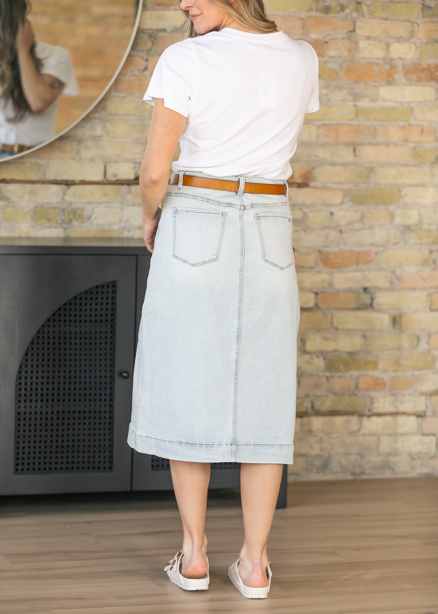 Light Wash High-Rise Denim Midi Skirt FF Skirts