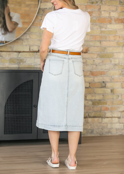 Light Wash High-Rise Denim Midi Skirt FF Skirts
