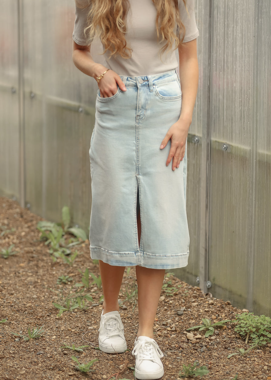 Light Wash High-Rise Denim Midi Skirt - FINAL SALE FF Skirts