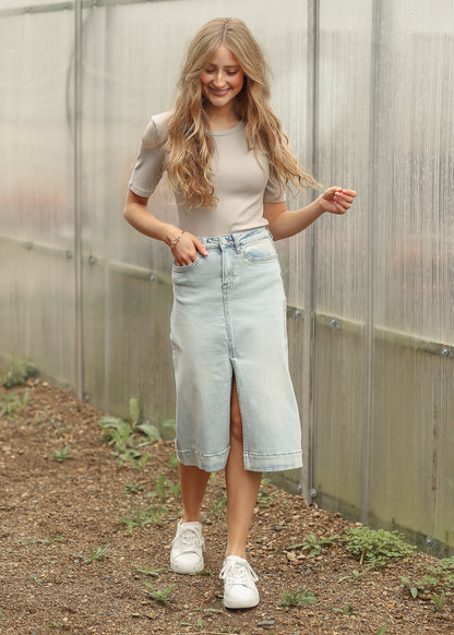 Light Wash High-Rise Denim Midi Skirt - FINAL SALE FF Skirts