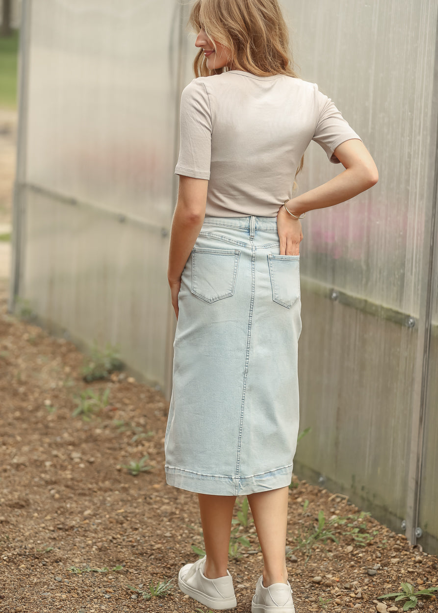 Light Wash High-Rise Denim Midi Skirt - FINAL SALE FF Skirts
