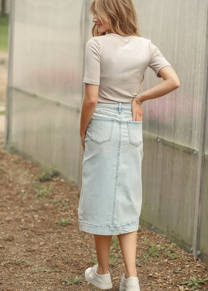 Light Wash High-Rise Denim Midi Skirt - FINAL SALE FF Skirts