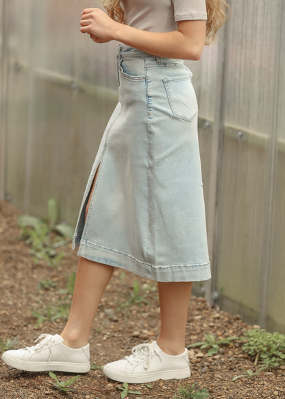 Light Wash High-Rise Denim Midi Skirt - FINAL SALE FF Skirts