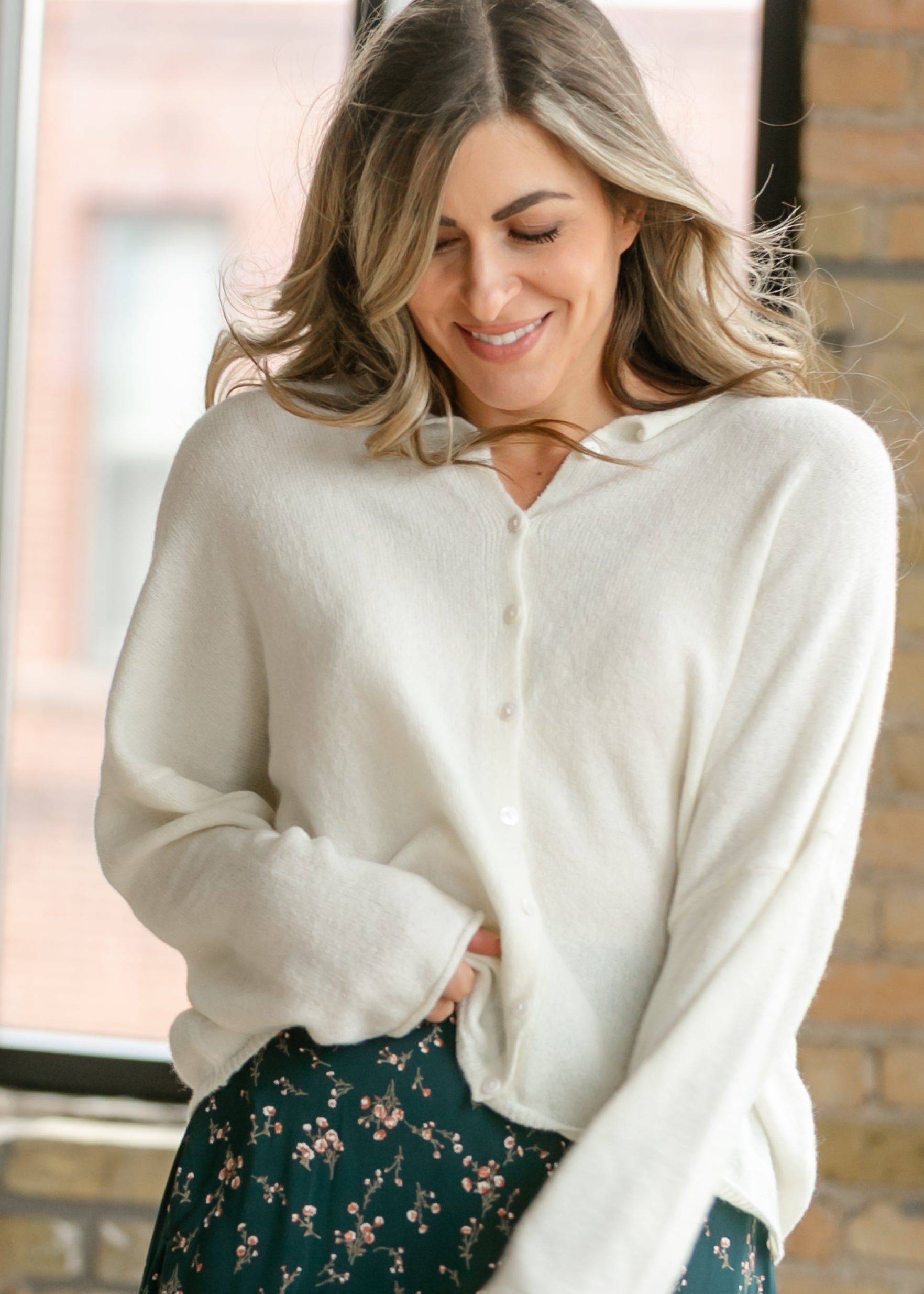 Lightweight Button Up Knit Cardigan FF Layering Essentials Ivory / S