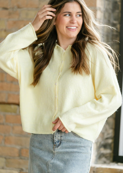 Lightweight Button Up Knit Cardigan FF Layering Essentials Yellow / S