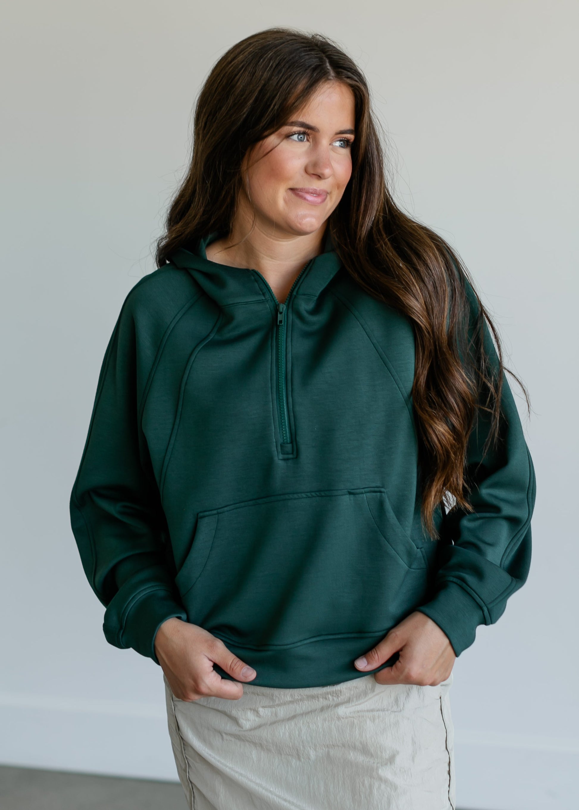 Lightweight Half Zip Hoodie Sweatshirt FF Tops Green / S