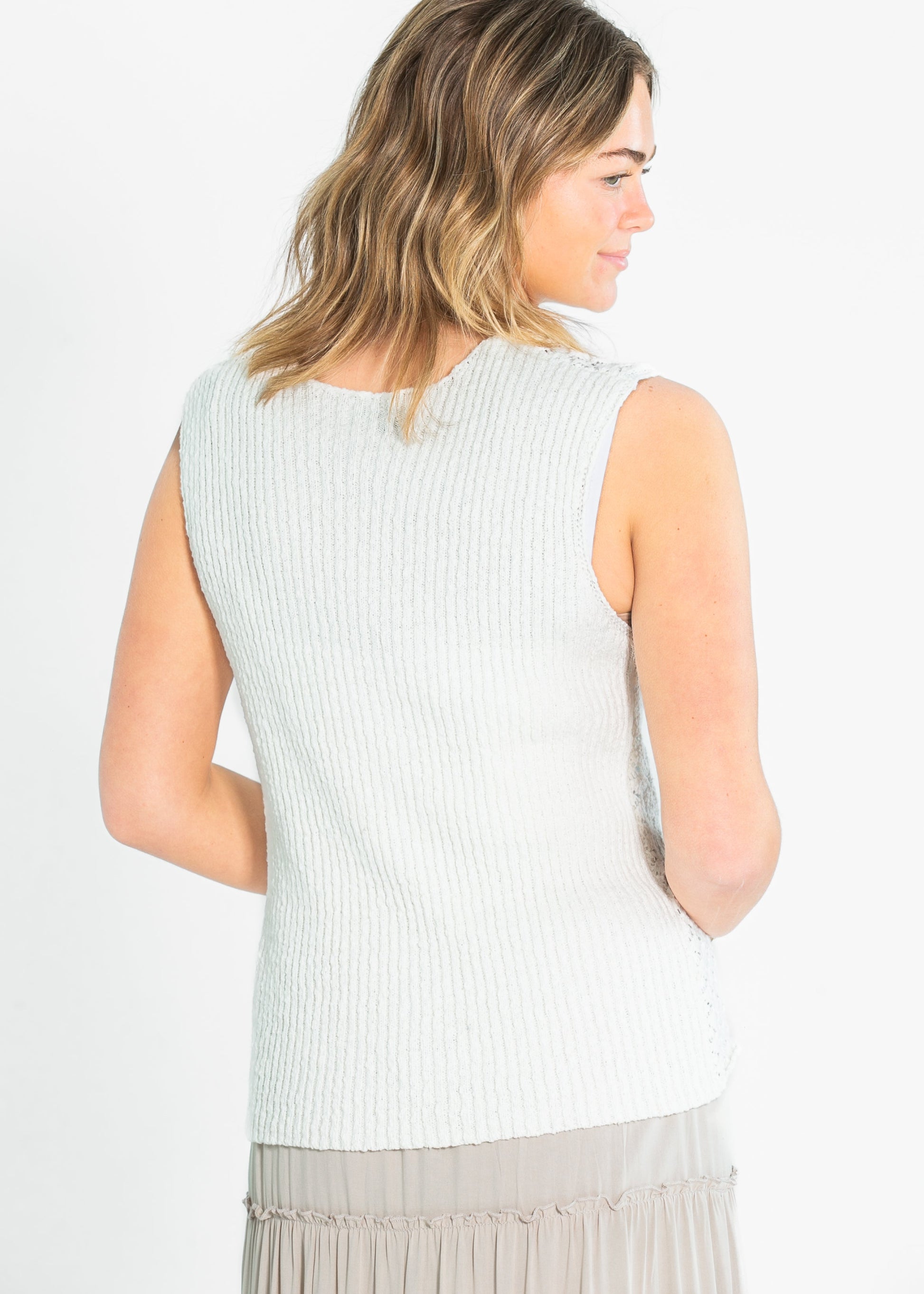 Lightweight Knit Button Up Sleeveless Top FF Tops
