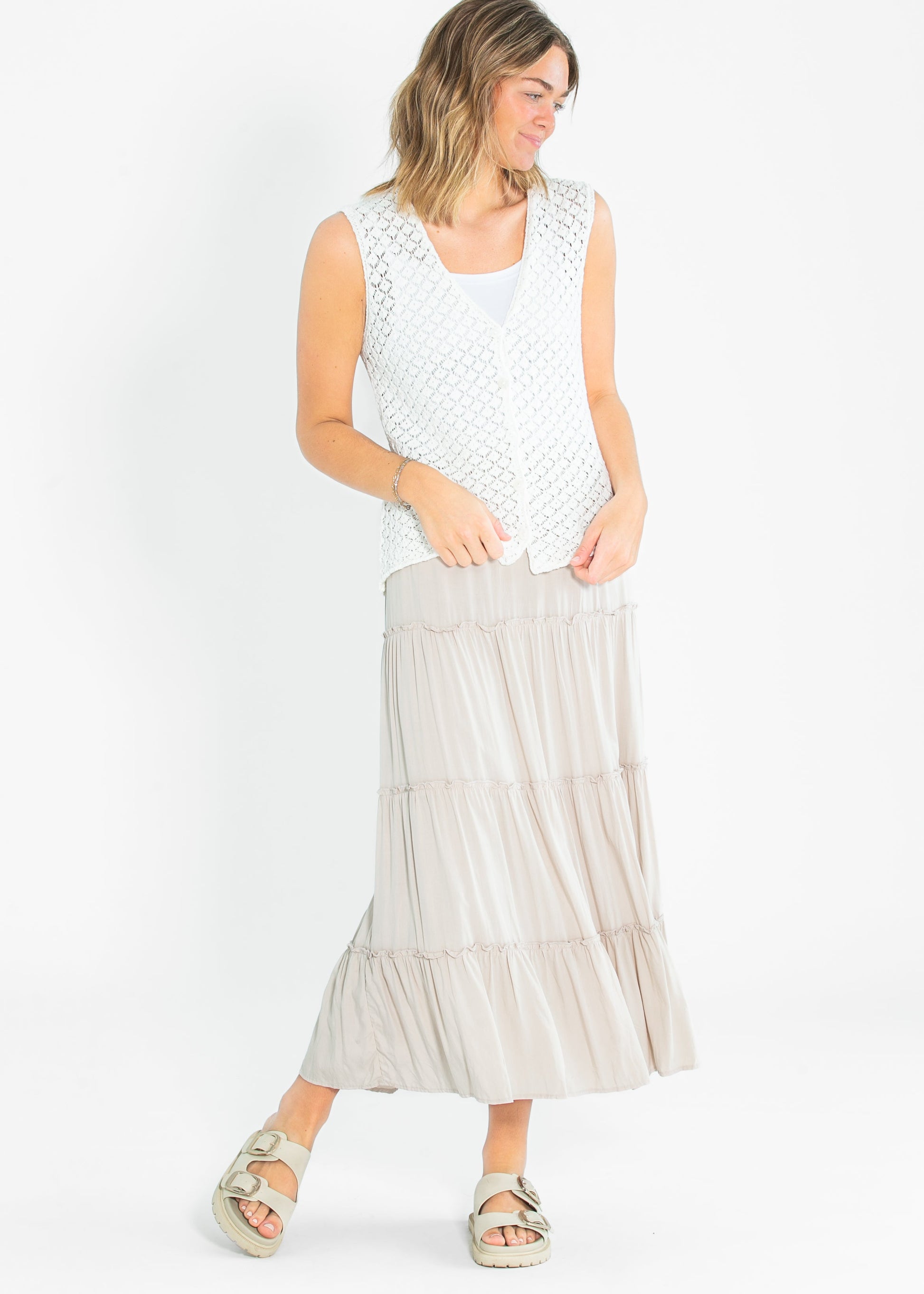 Lightweight Knit Button Up Sleeveless Top FF Tops