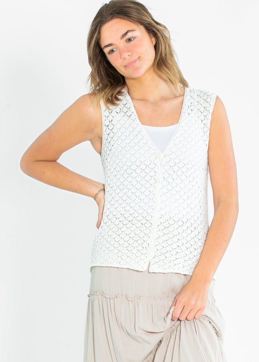 Lightweight Knit Button Up Sleeveless Top FF Tops S/M
