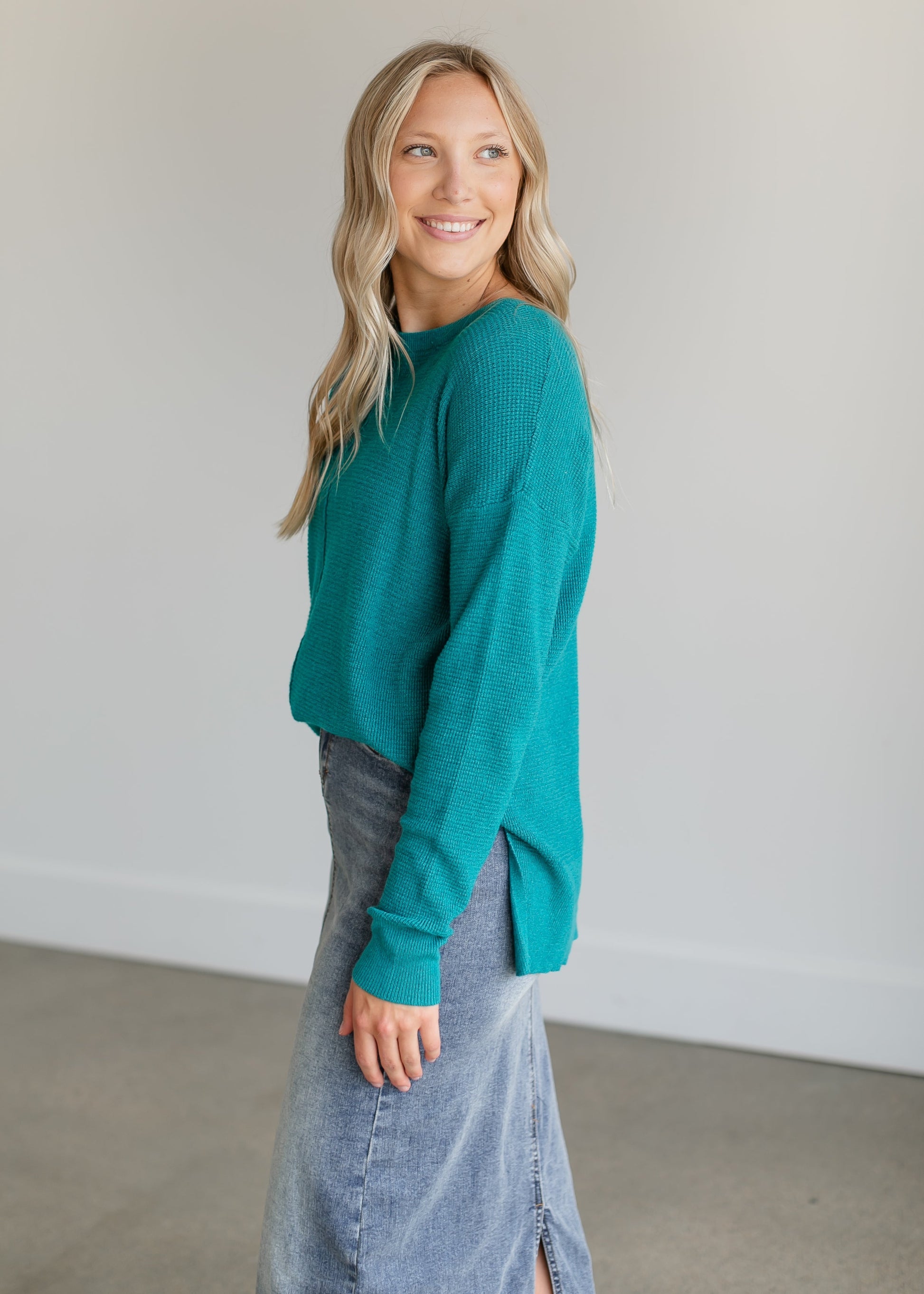 Lightweight Waffle Crewneck Sweater FF Tops