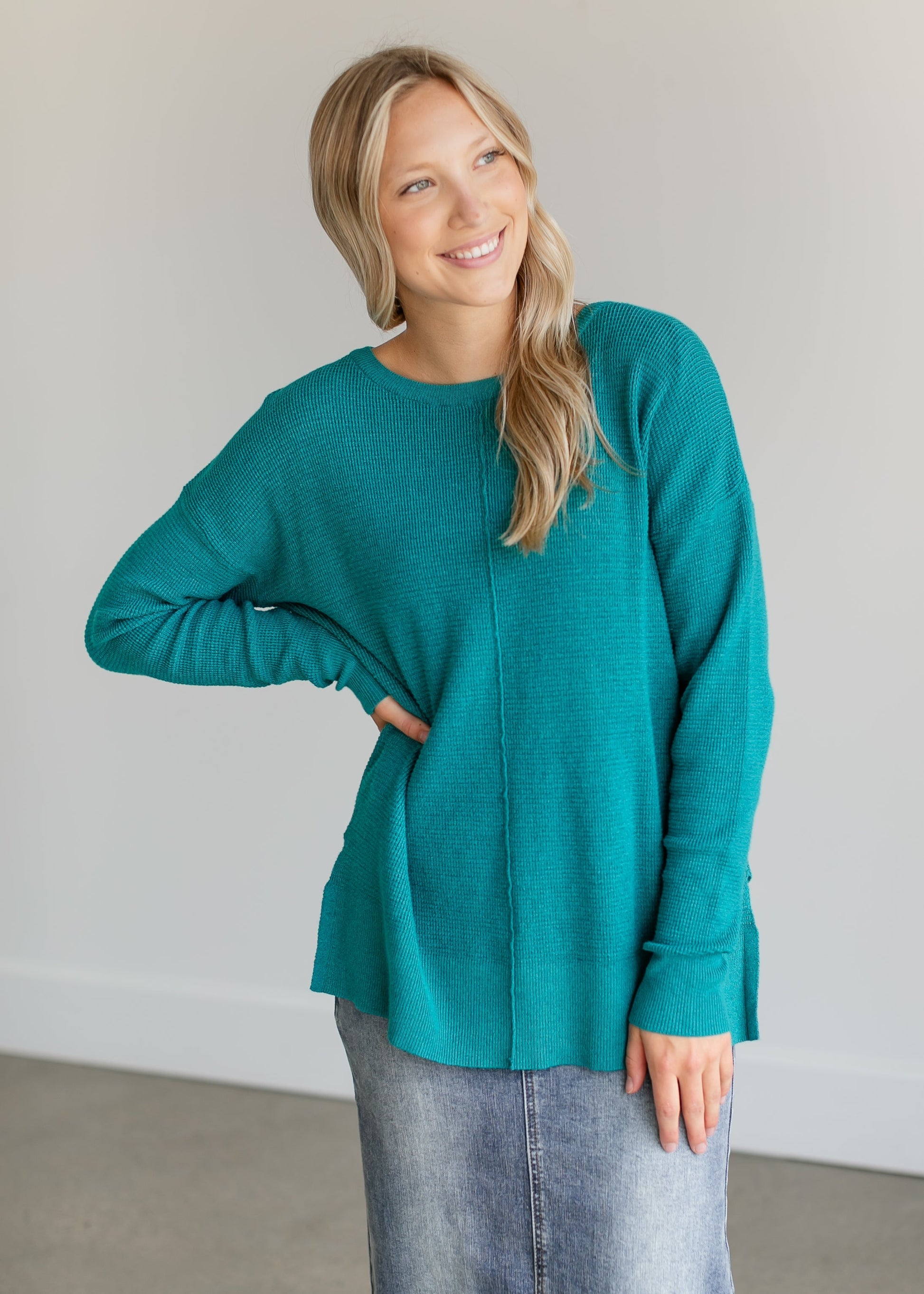 Lightweight Waffle Crewneck Sweater FF Tops