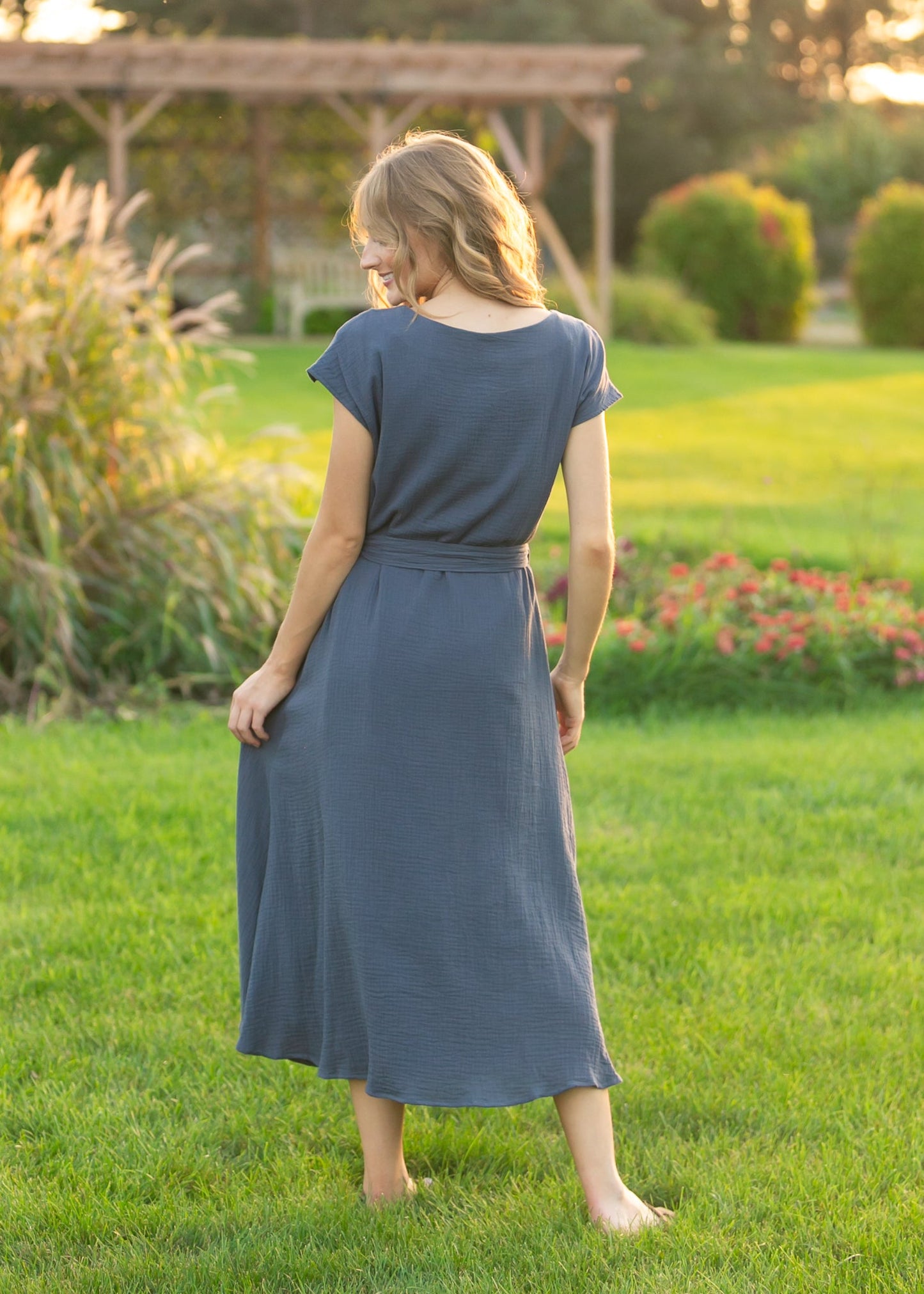 Lily Gauze Belted Midi Dress IC Dresses