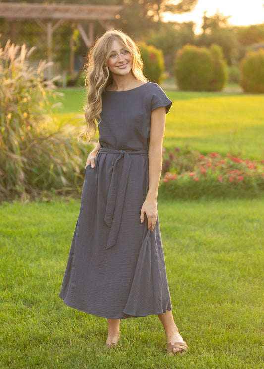 Lily Gauze Belted Midi Dress IC Dresses XS