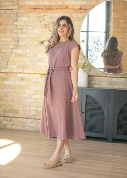 Lily Mauve Gauze Belted Midi Dress IC Dresses