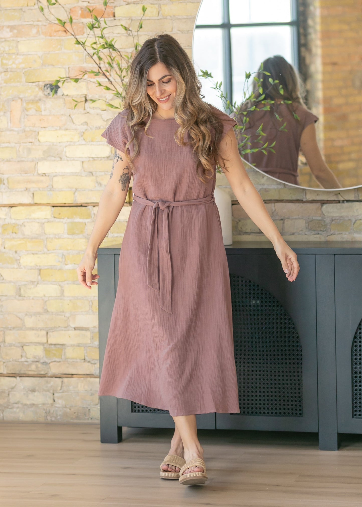 Lily Mauve Gauze Belted Midi Dress IC Dresses
