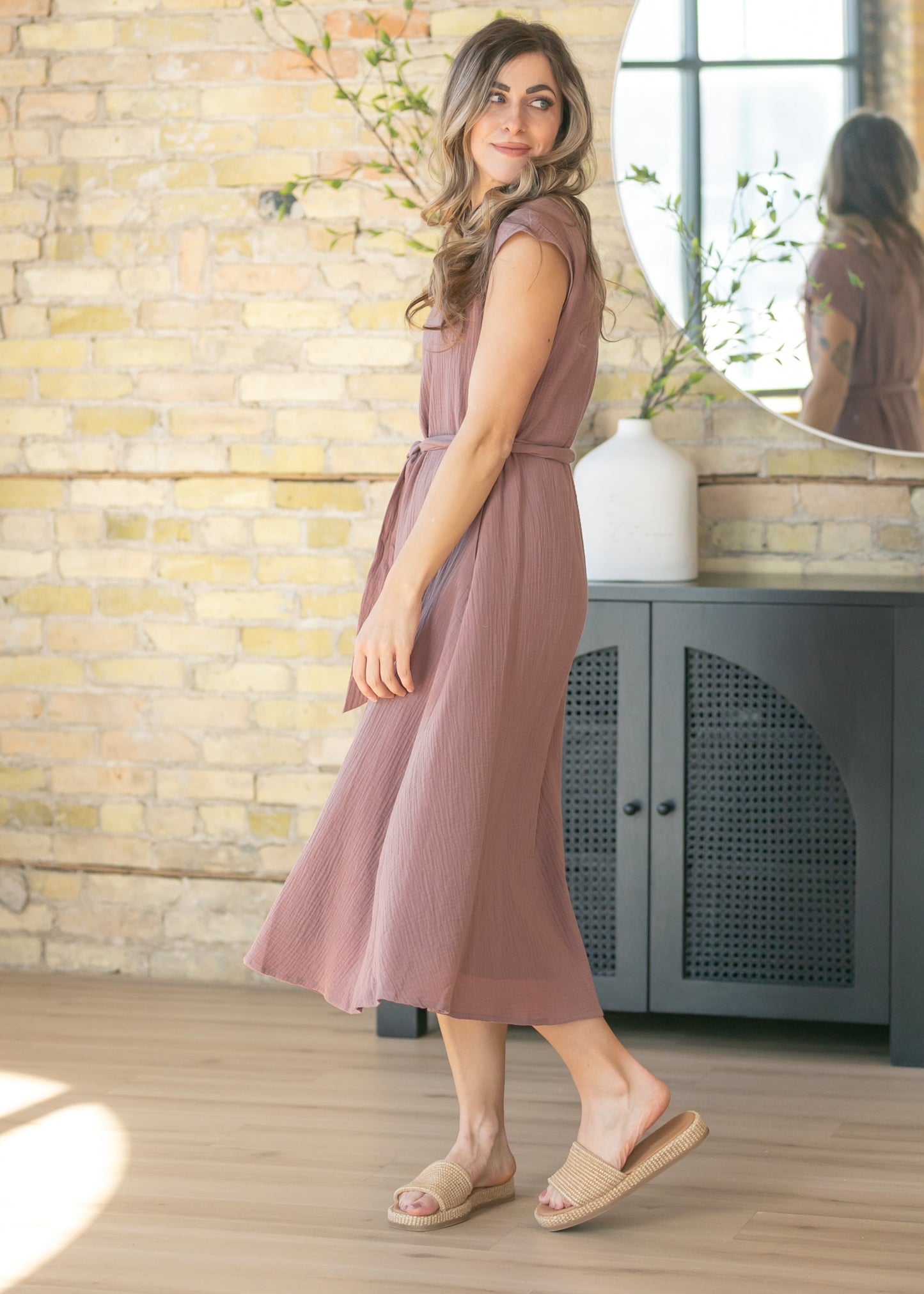 Lily Mauve Gauze Belted Midi Dress IC Dresses