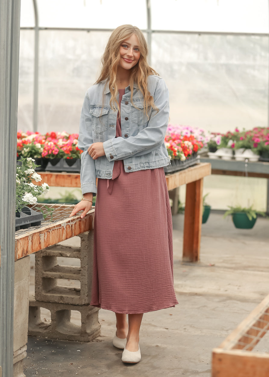 Lily Mauve Gauze Belted Midi Dress IC Dresses
