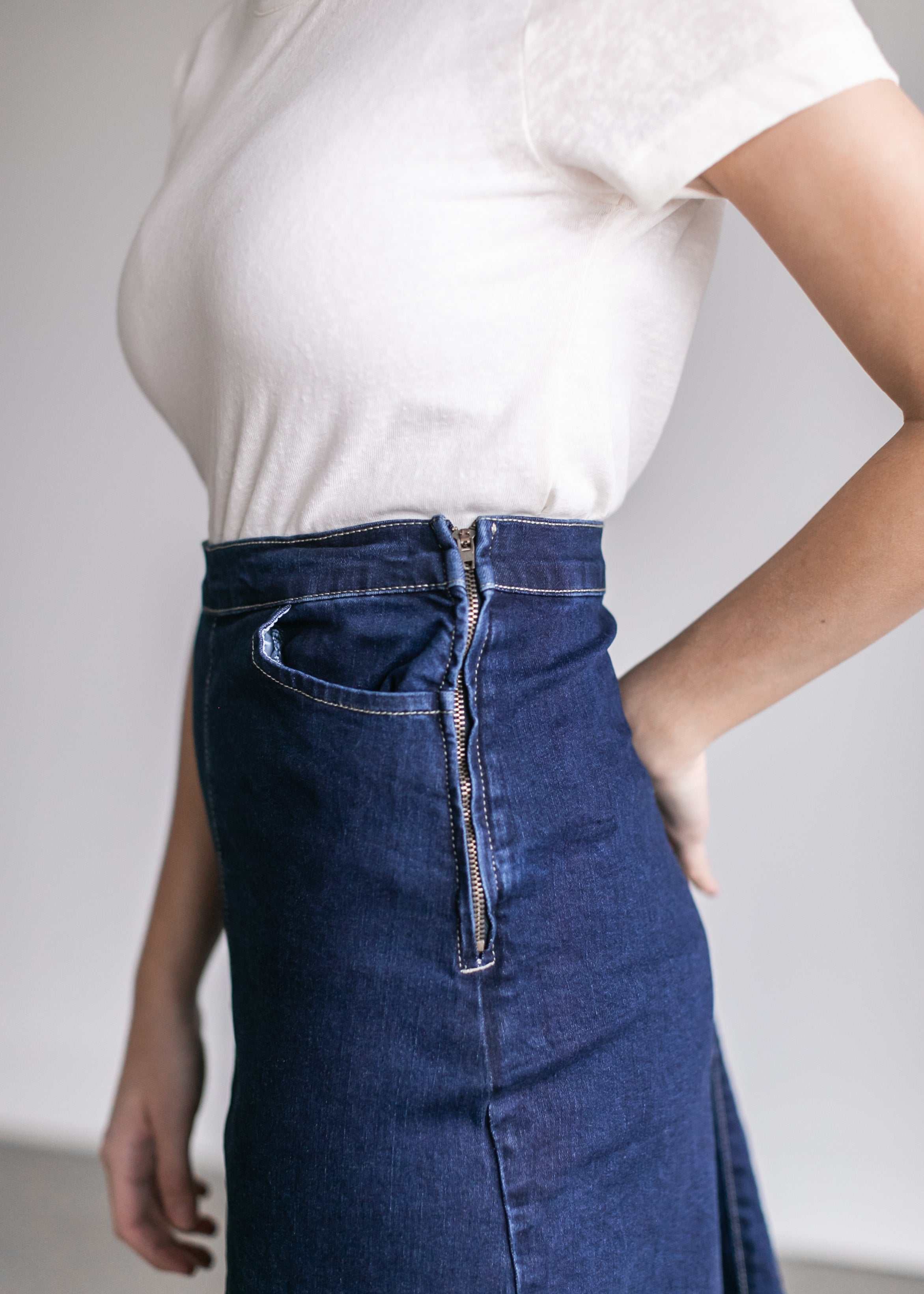 Linda Long Dark Denim A-Line Skirt | Inherit Co. – Inherit Co.