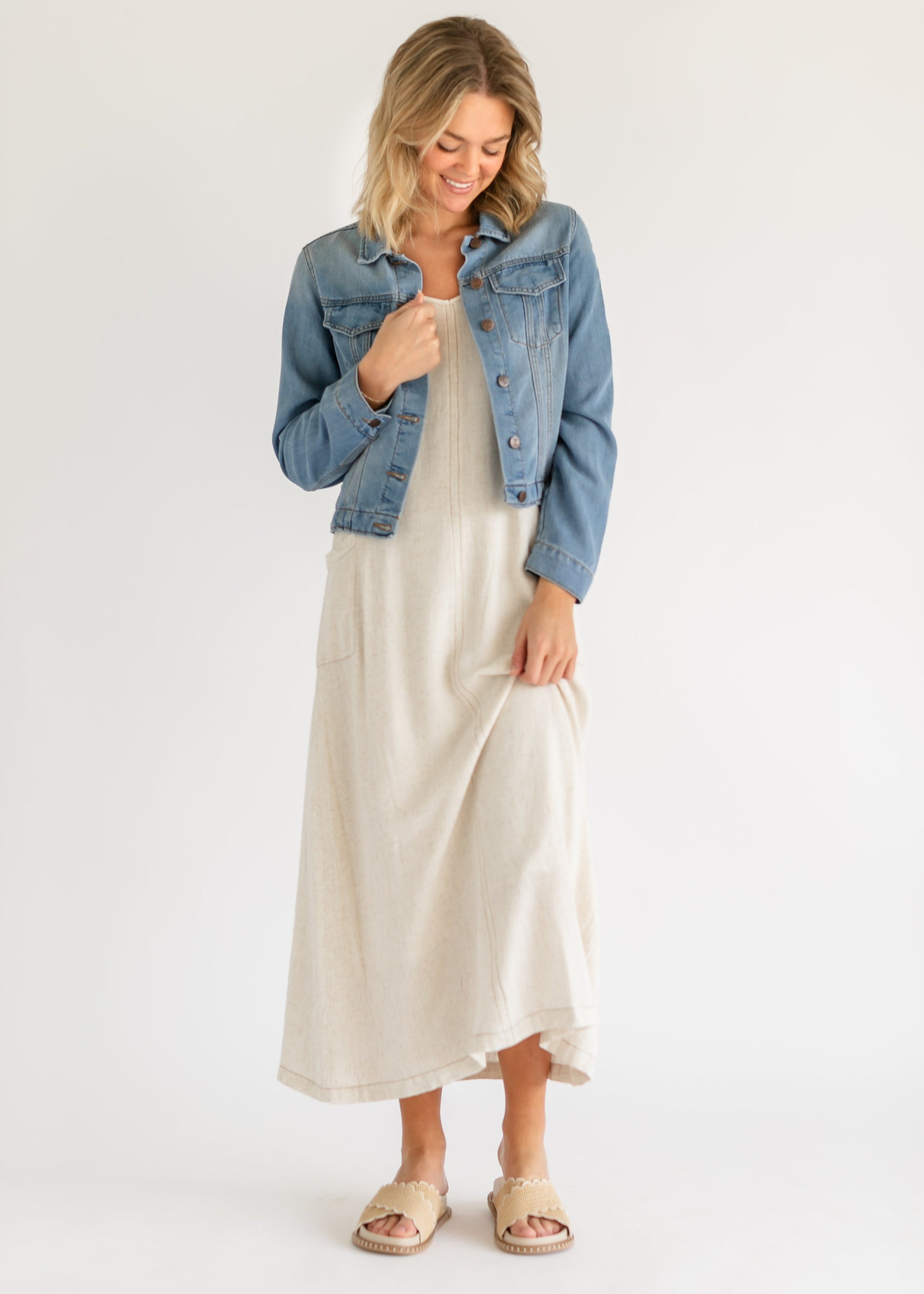 overall linen dress Overall Dress, Natural by Utility Canvas in Beige, Size: Medium at Anthropologie