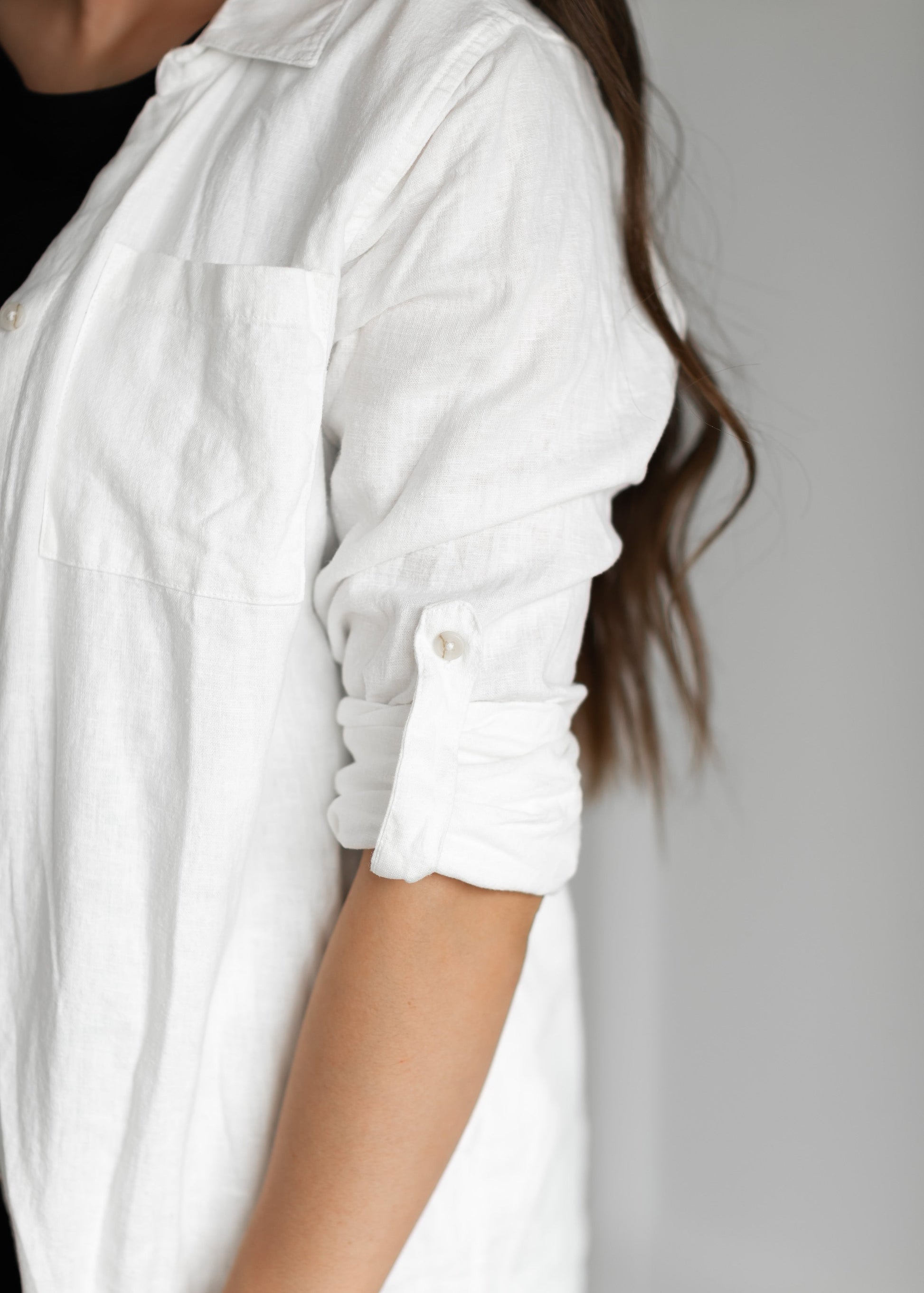 Linen Blend Cream Button Down Layering Top Dresses