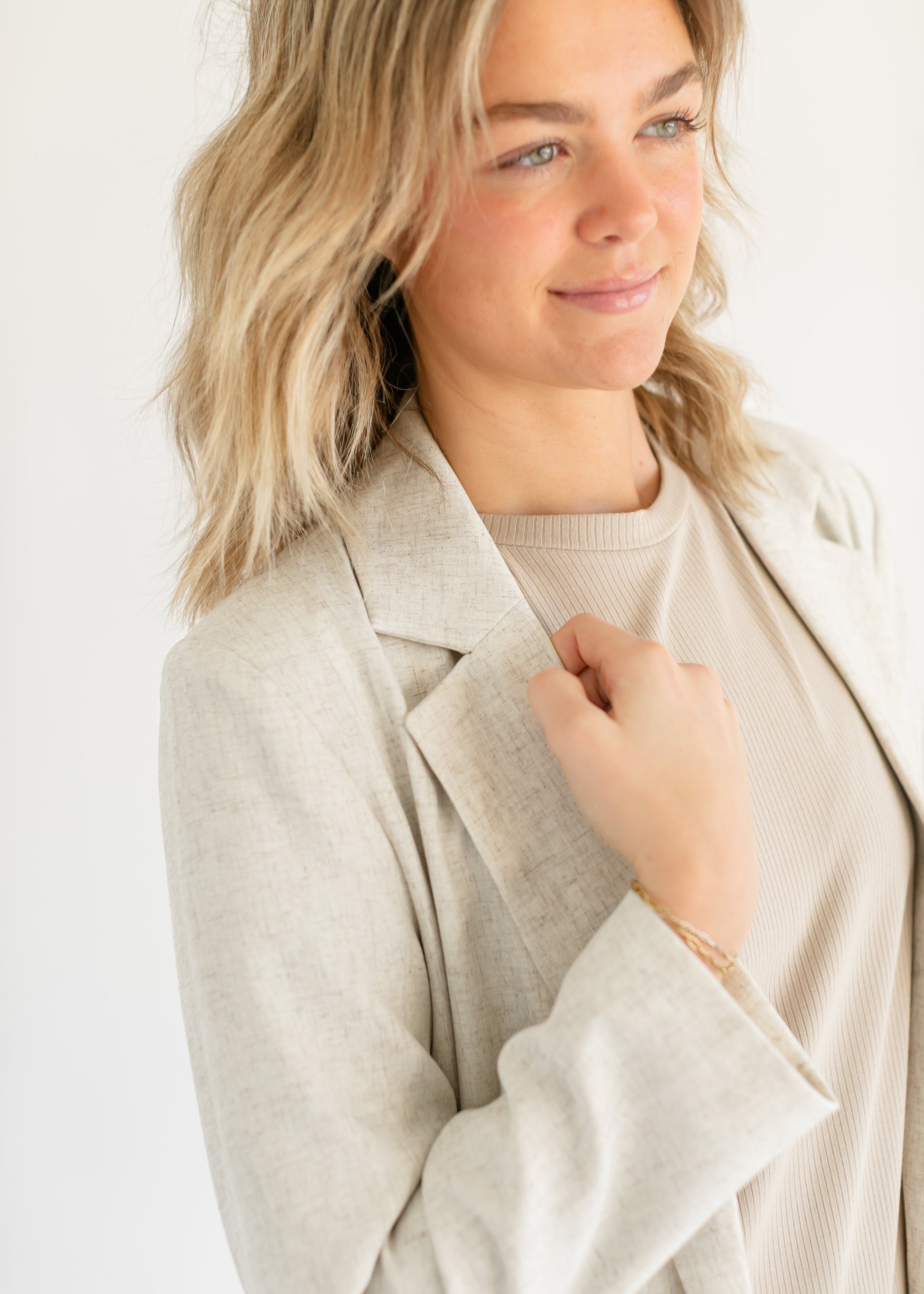 Linen Blend Open Front Blazer FF Layering Essentials