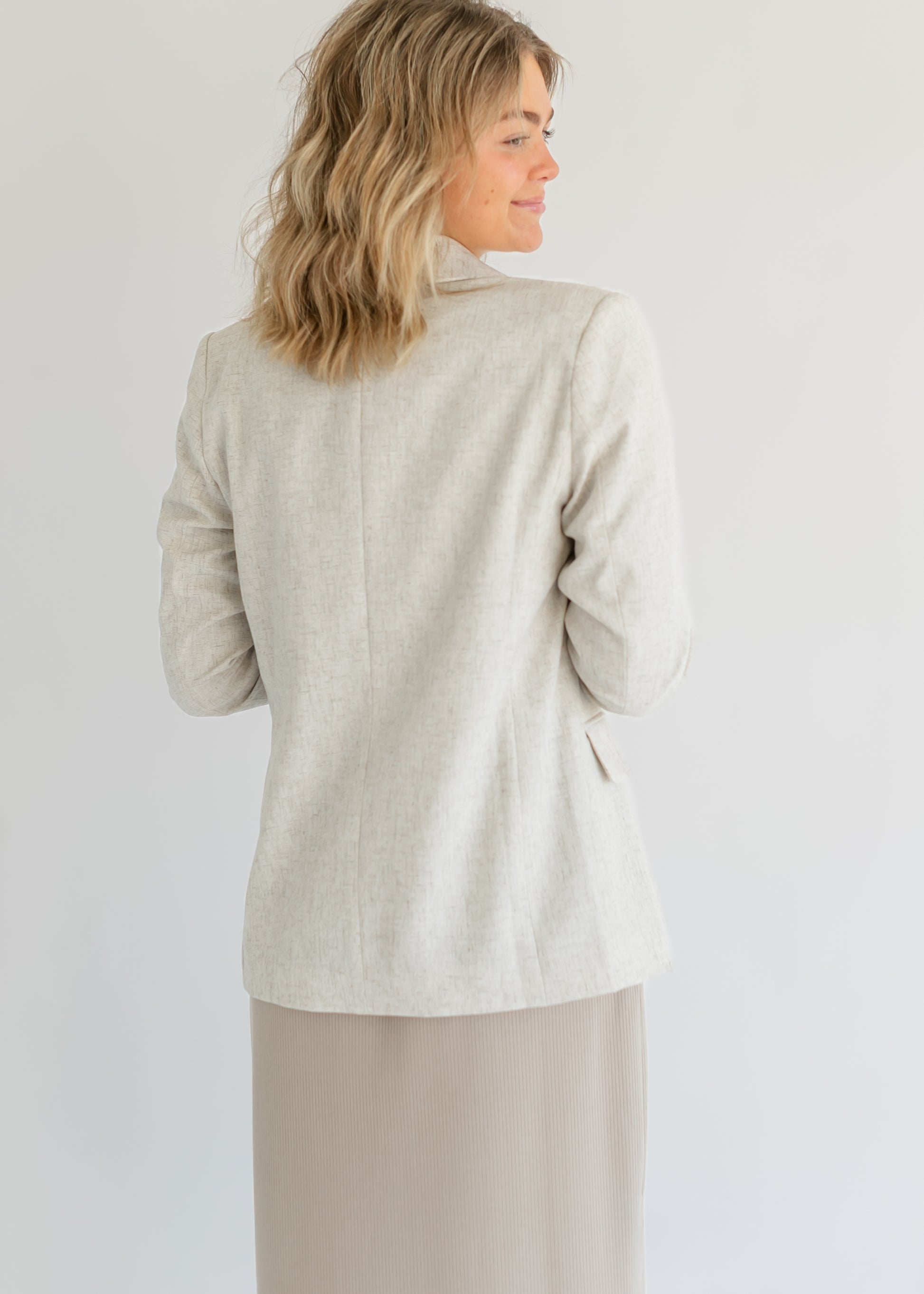 Linen Blend Open Front Blazer FF Layering Essentials