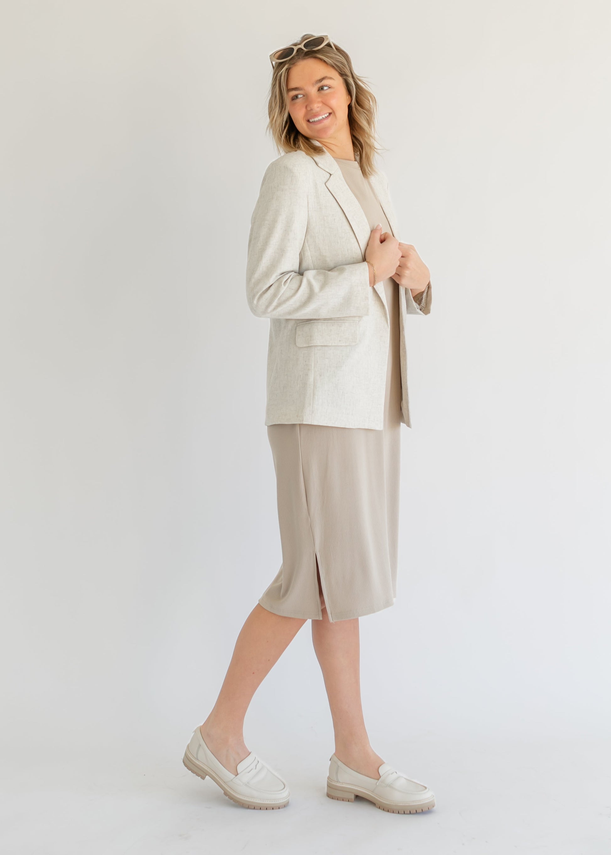 Linen Blend Open Front Blazer FF Layering Essentials