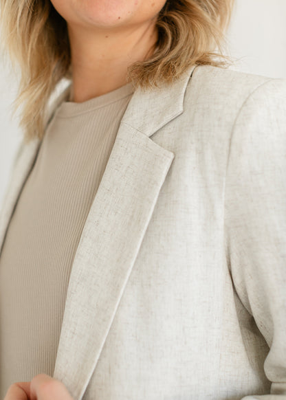 Linen Blend Open Front Blazer FF Layering Essentials