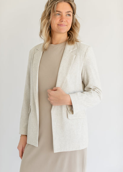 Linen Blend Open Front Blazer FF Layering Essentials