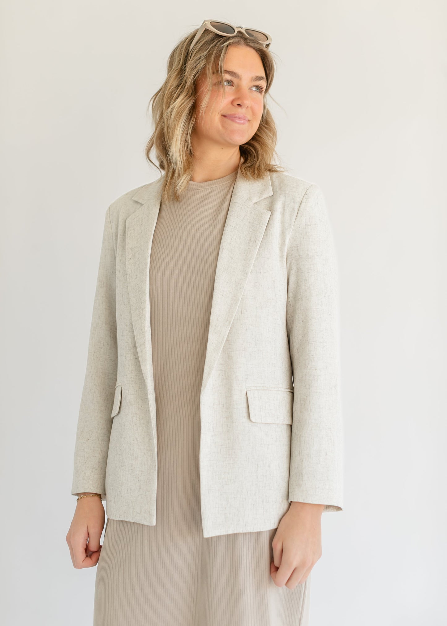 Linen Blend Open Front Blazer FF Layering Essentials