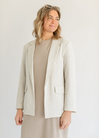 Linen Blend Open Front Blazer FF Layering Essentials
