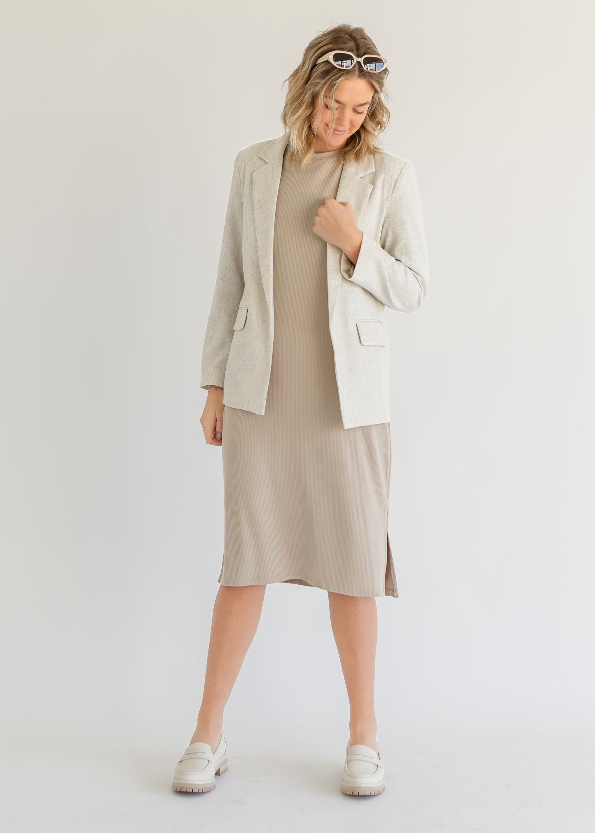 Linen Blend Open Front Blazer FF Layering Essentials
