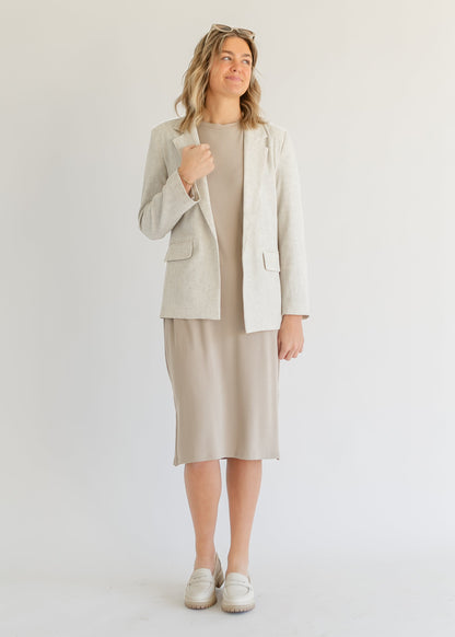 Linen Blend Open Front Blazer FF Layering Essentials