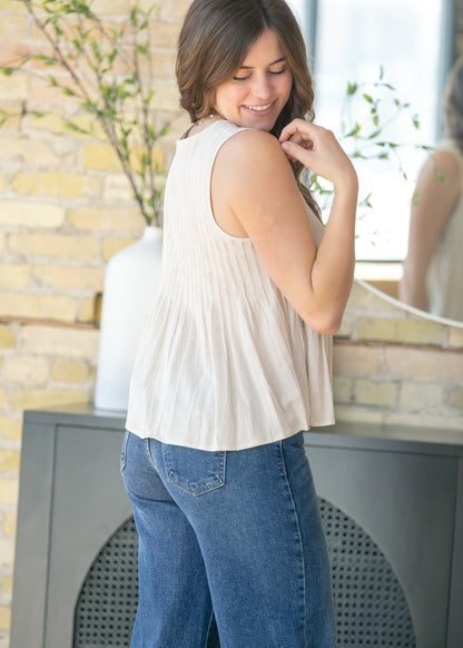 Linen Blend Pleated Tank FF Tops
