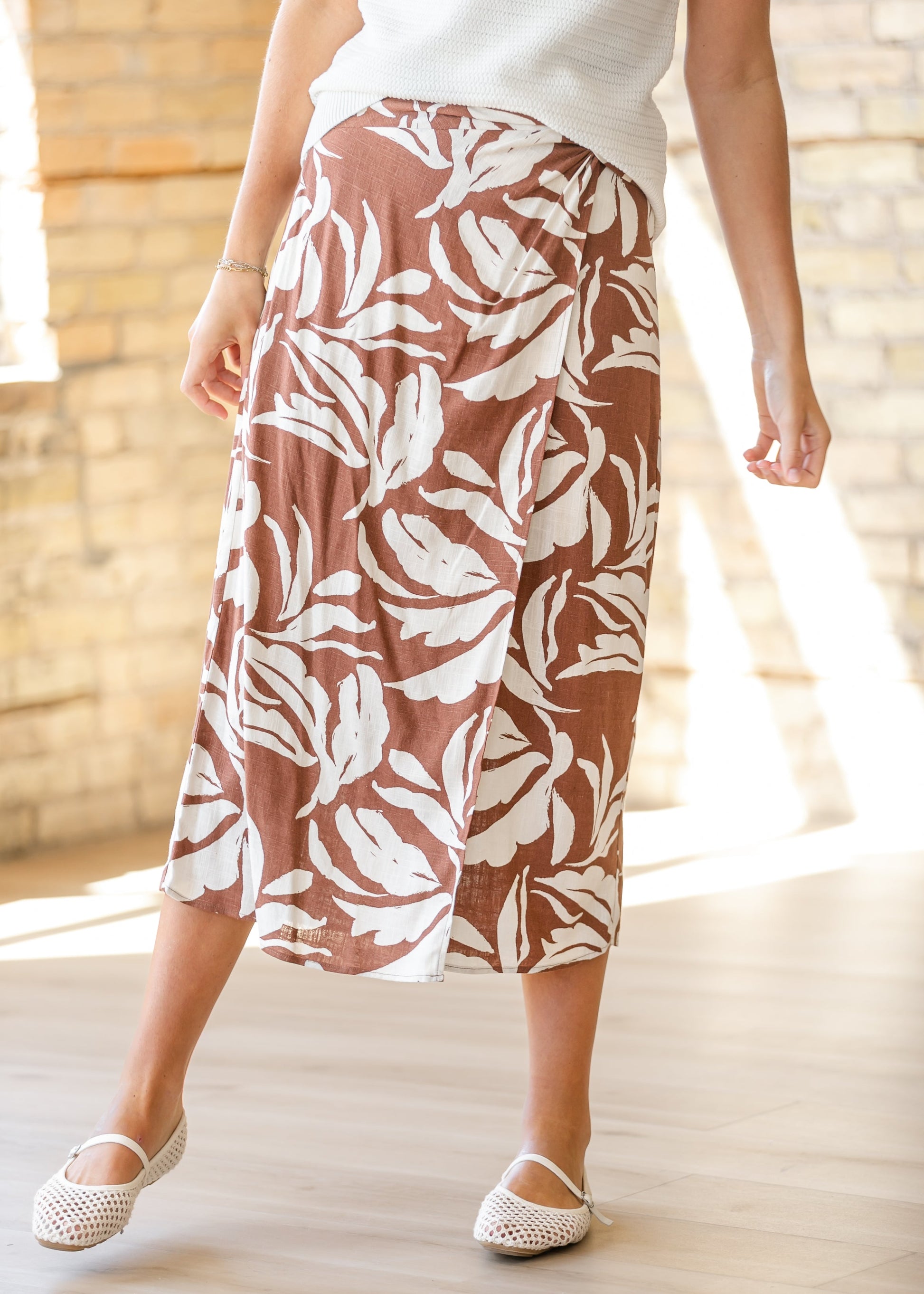 Linen Blend Wrap Midi Skirt FF Skirts