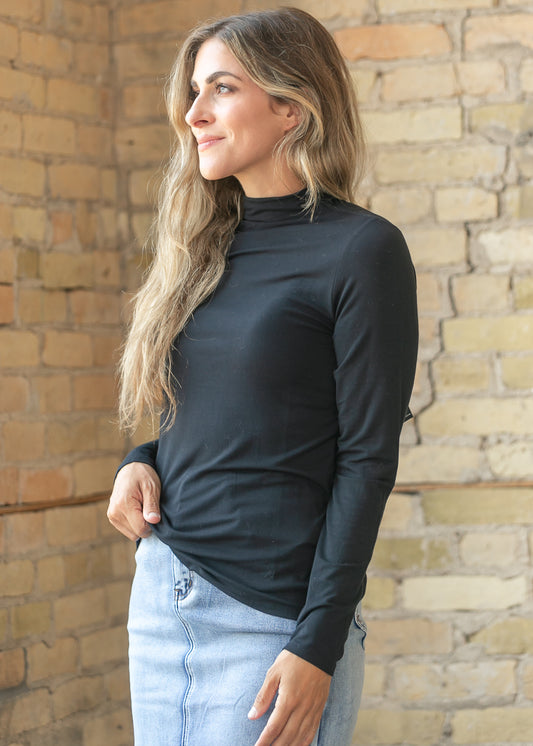 LIVERPOOL® Black Long Sleeve Mock Neck Knit Top FF Tops