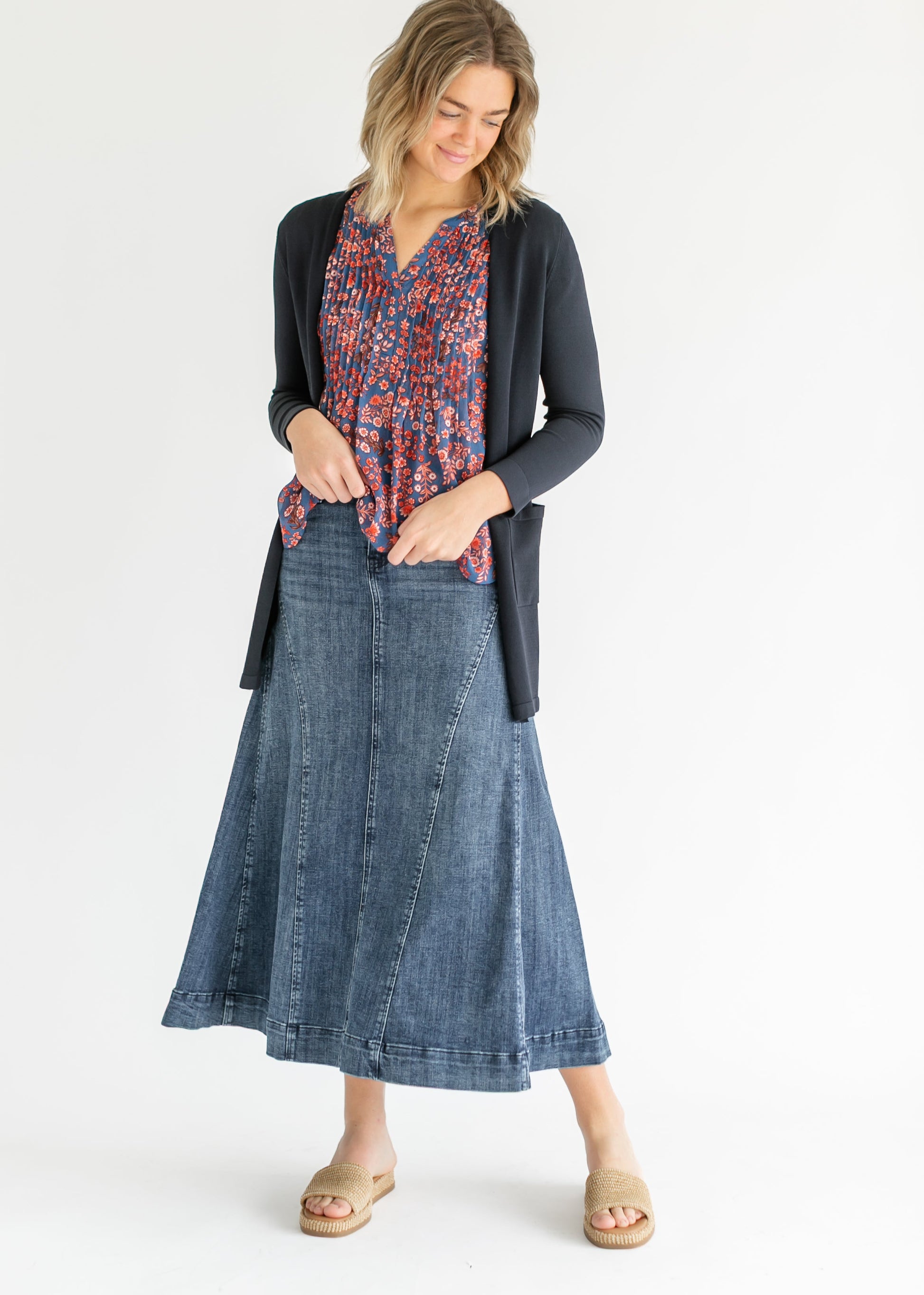 LIVERPOOL® Blue Floral Flutter Sleeve Woven Top FF Tops