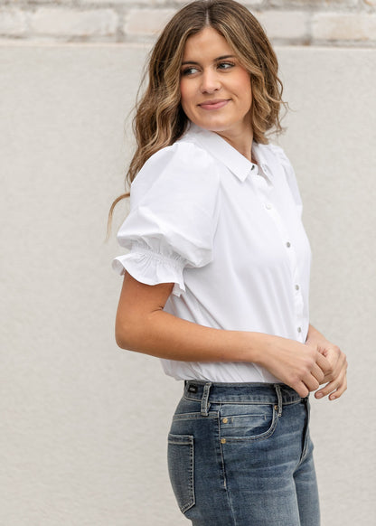 LIVERPOOL® Elbow Puff Sleeve Snap Front Knit Shirt FF Tops