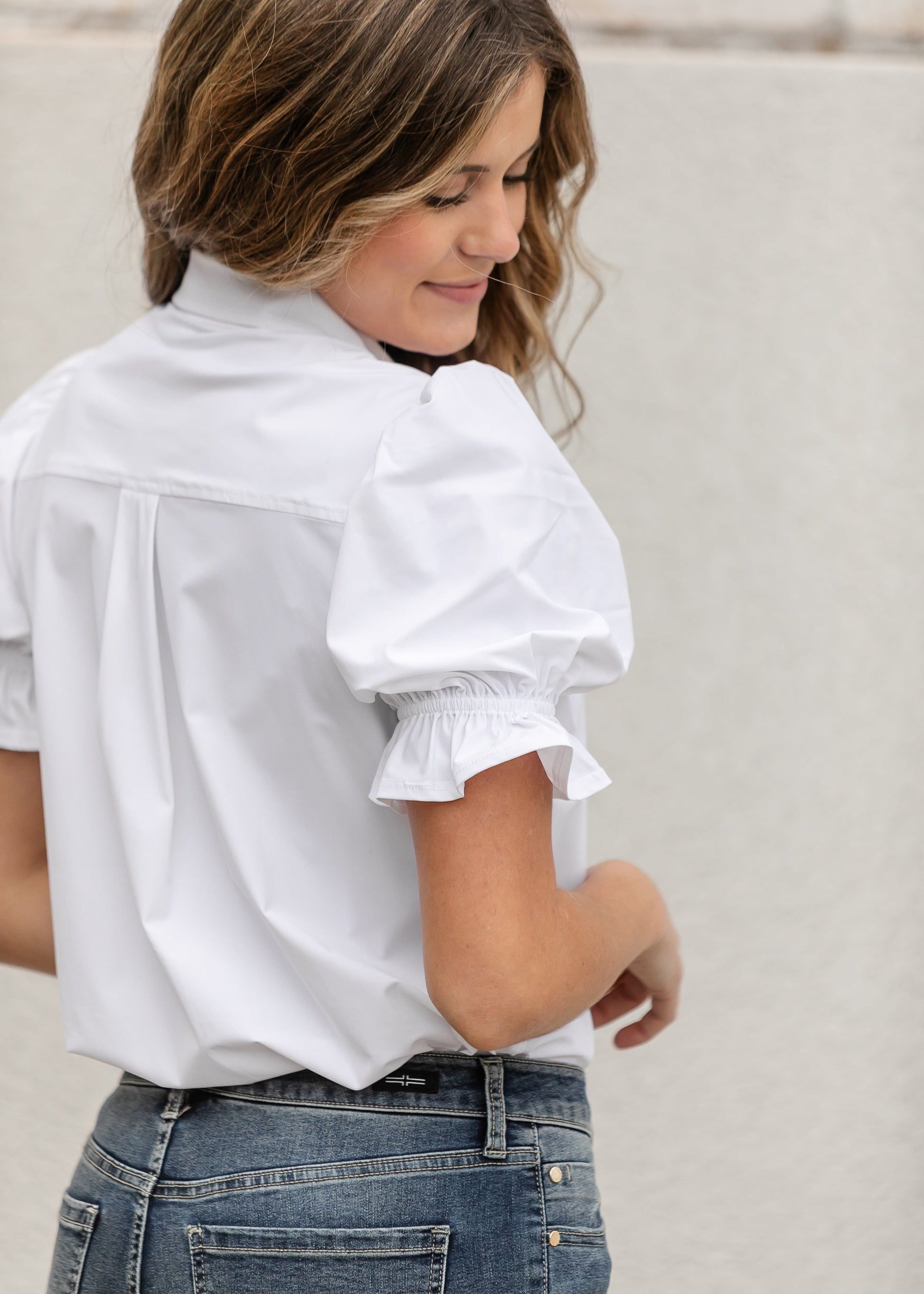 LIVERPOOL® Elbow Puff Sleeve Snap Front Knit Shirt FF Tops